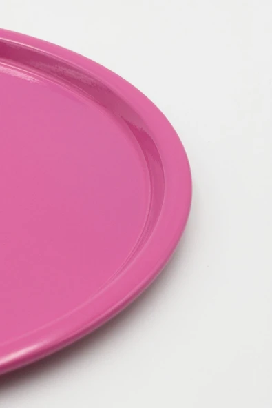 6'lı Pembe Yuvarlak Metal Tepsi, Tek Kişilik Çay ve Kahve Sunum Tepsisi 22cm - 3