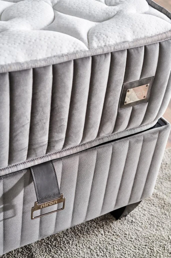 Hades Yatak 90x200 cm Tek Kişilik 30 cm Kalınlığında Paket Yaylı Lüks Yatak Orta Sert Gri Kumaş - Resim 5