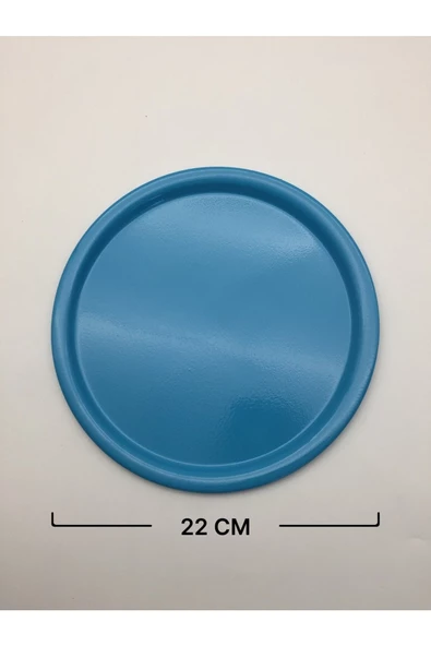 6'lı Turkuaz Yuvarlak Metal Tepsi, Tek Kişilik Çay ve Kahve Sunum Tepsisi 22cm - 3
