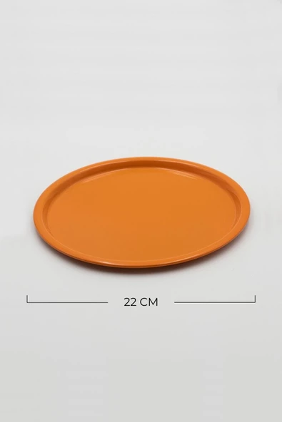 6'lı Turuncu Yuvarlak Metal Tepsi, Tek Kişilik Çay ve Kahve Sunum Tepsisi 22cm - 2
