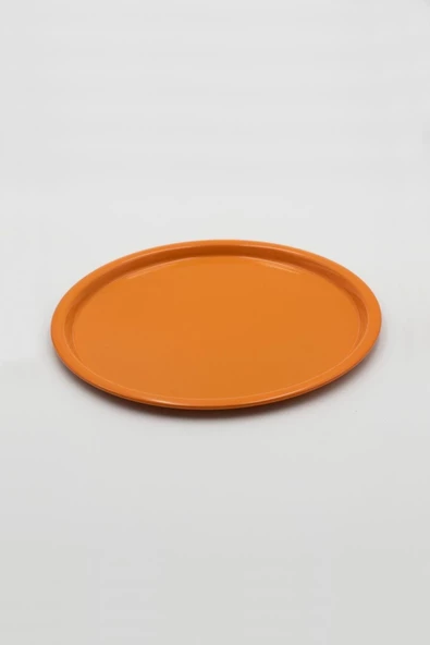 6'lı Turuncu Yuvarlak Metal Tepsi, Tek Kişilik Çay ve Kahve Sunum Tepsisi 22cm - 4