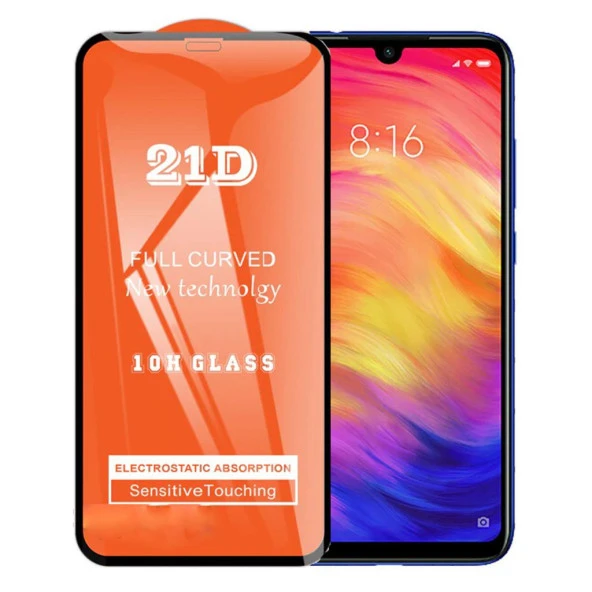 Xiaomi Redmi Note 7 Pro Ekran Koruyucu 21D Tam Kaplayan Kavisli