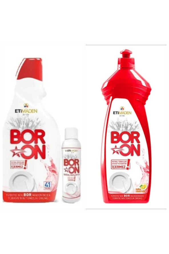 BORON Boron Jel Bulaşık Makinesi Deterjanı 820 Ml+Doğal Parlatıcı(41 Yıkama)+ 1 Adet Elde Yıkama 650 Ml