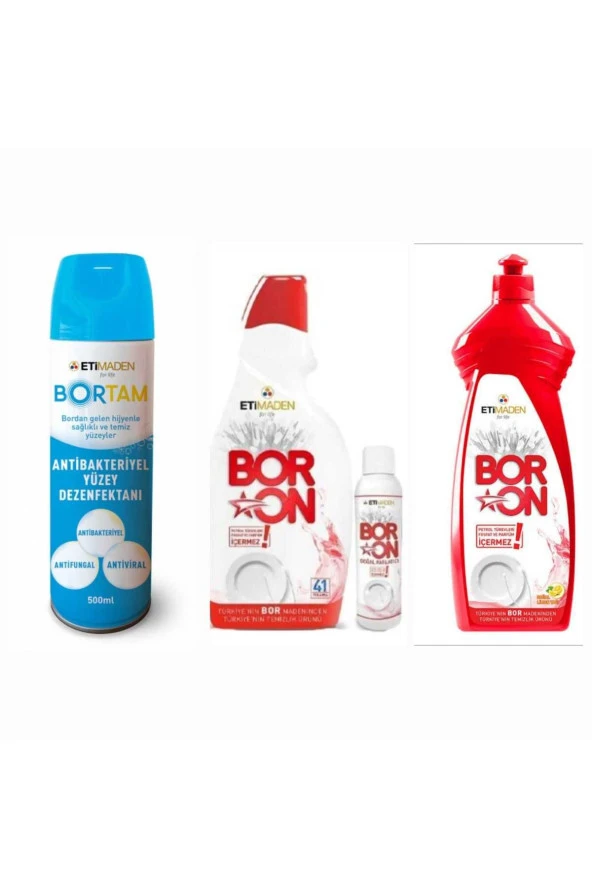 BORON Boron Jel Bulaşık Makine Deterjanı(41Yıkama)+ Boron Elde Yıkama 650 Ml++Bortam Dezenfektan Antiviral