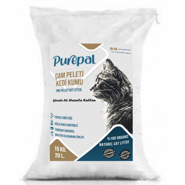 Purepal Doğal Çam Pelet Kedi Kumu 10 Kg 20 Lt