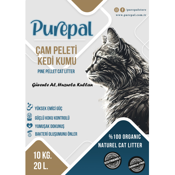 Purepal Doğal Çam Pelet Kedi Kumu 10 Kg 20 Lt - 2