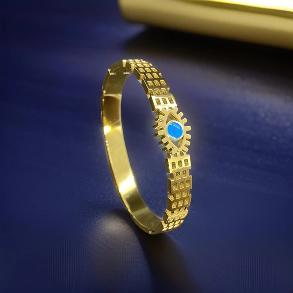 Nazar Boncuk Model Gold Renk Parlak 316L Antialerjik Kadın Çelik Bileklik - Şık ve Koruyucu Tasarım ürün görseli 1