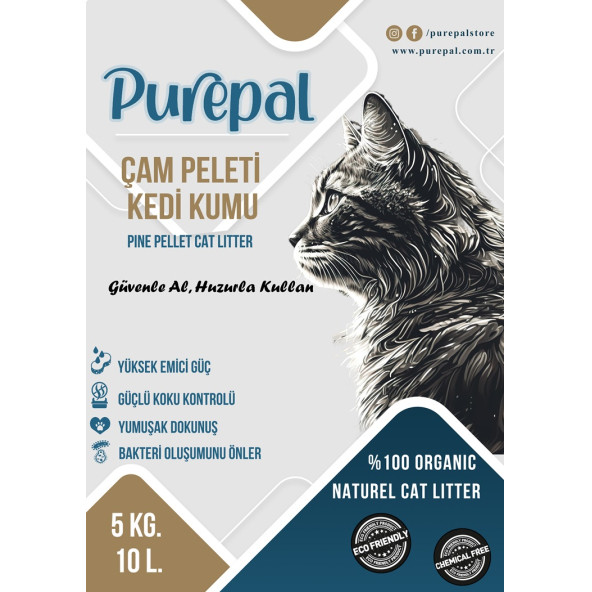 Purepal Doğal Çam Pelet Kedi Kumu 5 Kg 10 Lt - 2