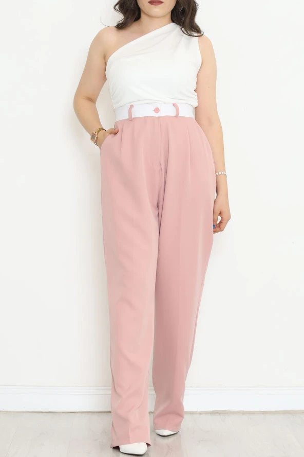 Şerit Detaylı Salaş Pantolon Pudra - 20794.683. - Resim 2
