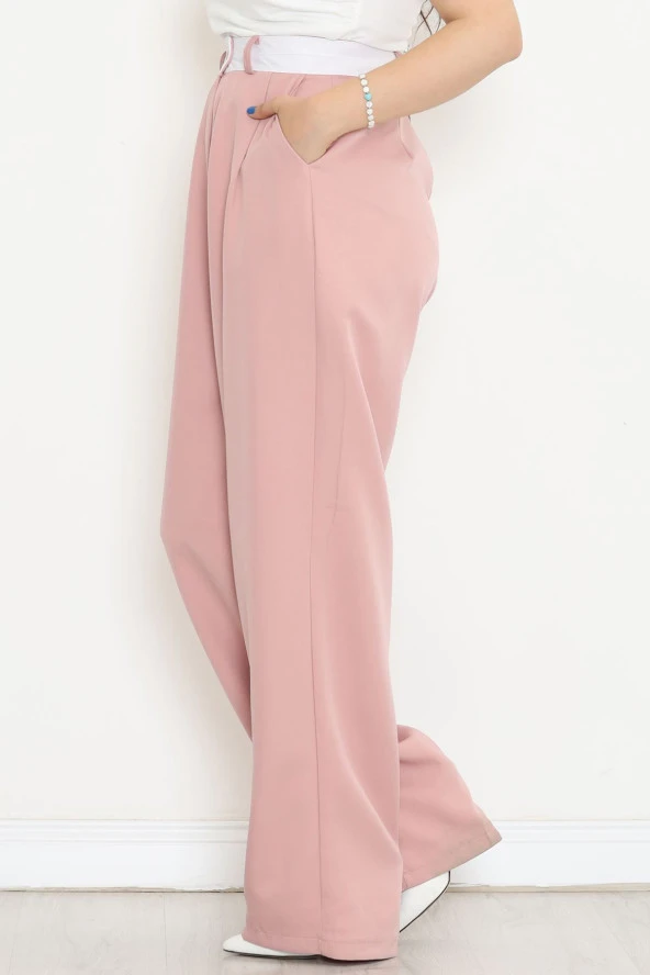 Şerit Detaylı Salaş Pantolon Pudra - 20794.683. - Resim 3