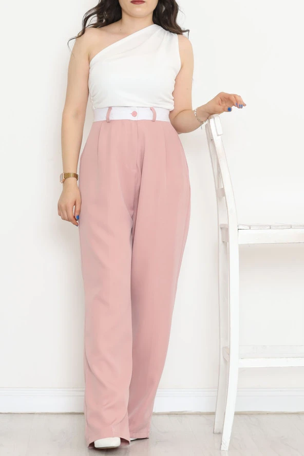 Şerit Detaylı Salaş Pantolon Pudra - 20794.683. - Resim 4