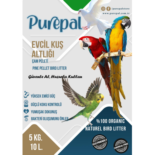 Purepal  Doğal Çam Pelet Evcil Kuş Altlığı 5 Kg 10 L - 2