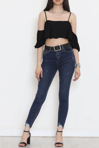 Askılı Bürümcük Bluz Siyah - 12593.631. - Resim 2