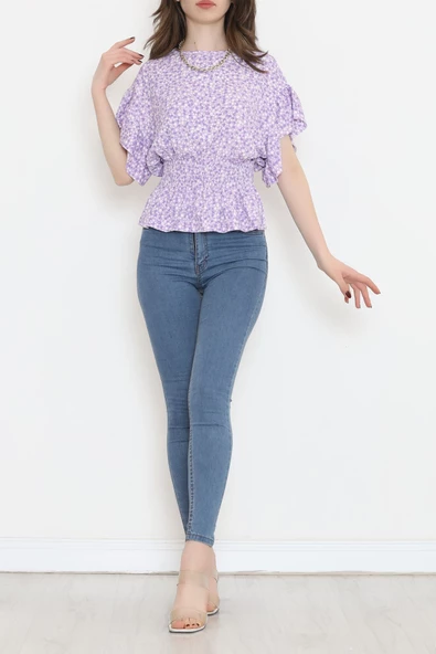 Büzgülü Bluz Mor - 2495.555. - Resim 3