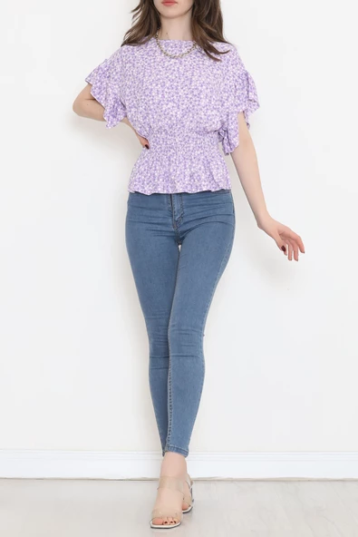 Büzgülü Bluz Mor - 2495.555. - Resim 5