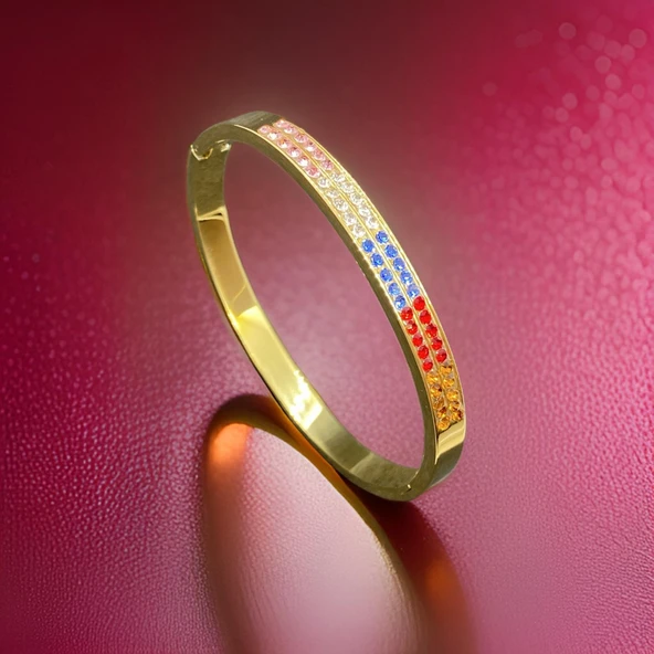 Özel Renkli Model Gold Renk Parlak 316L Antialerjik Kadın Çelik Bileklik - Şık ve Zarif Tasarım ürün görseli 1