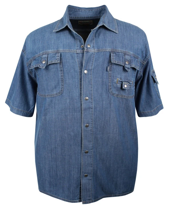 Erkek Büyük Beden 115 Kilo-152 Kilo Arası İçin Uygun Kısa Kol Kot Gömlek Dekons Blue ürün görseli