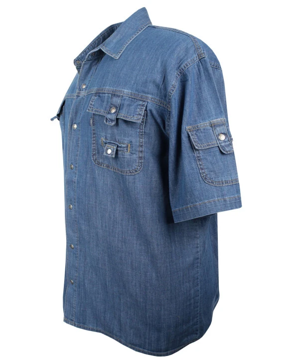 Erkek Büyük Beden 115 Kilo-152 Kilo Arası İçin Uygun Kısa Kol Kot Gömlek Dekons Blue - Resim 2