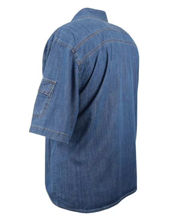 Erkek Büyük Beden 115 Kilo-152 Kilo Arası İçin Uygun Kısa Kol Kot Gömlek Dekons Blue - Resim 3