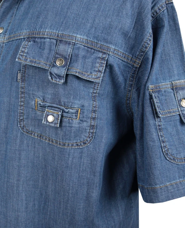 Erkek Büyük Beden 115 Kilo-152 Kilo Arası İçin Uygun Kısa Kol Kot Gömlek Dekons Blue - Resim 4