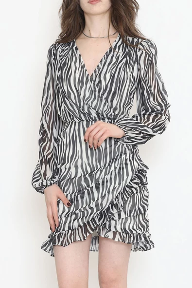 Kruvaze Şifon Elbise Zebra - 17884.1247. - 3