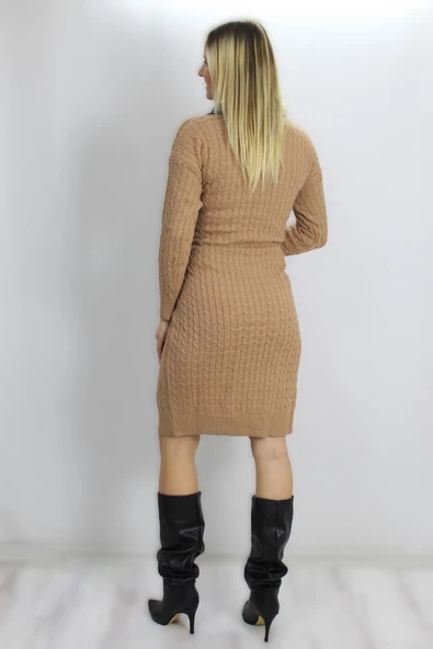 Gömlek Yaka Örme Triko Elbise Sütlükahve - 07190 - 3
