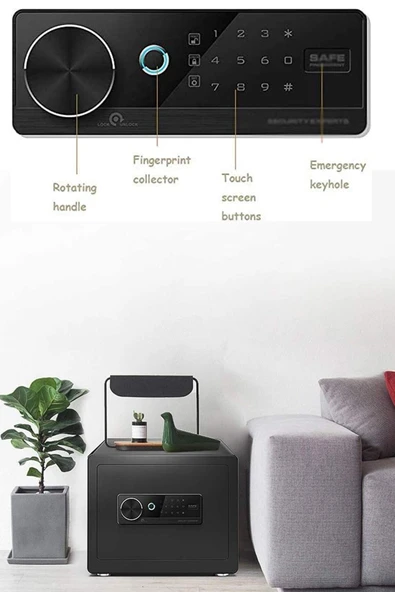 STAXX Güçlendirilmiş Lüx Kalite Büyük Boy Parmak İzli Raflı Çelik Para Kasası Otel Tipi Çelik Kasa - 4