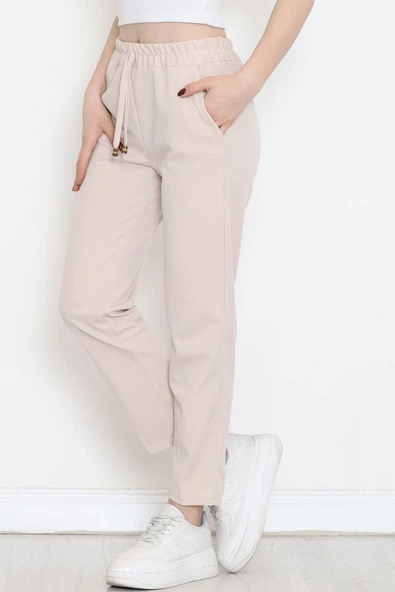 Krep Bağcık Detaylı Pantolon Taş - 152429.1778. - 3
