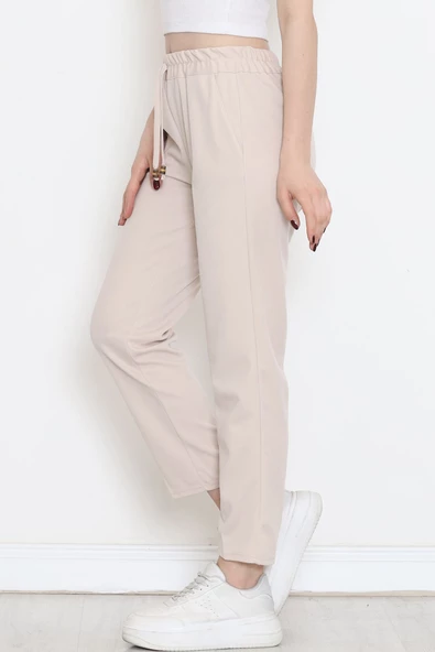 Krep Bağcık Detaylı Pantolon Taş - 152429.1778. - 5