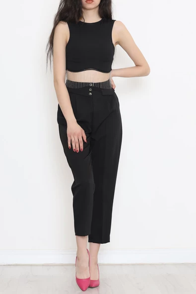 Düğmeli Cep Detaylı Pantolon Siyah - 20721.683. - Resim 2