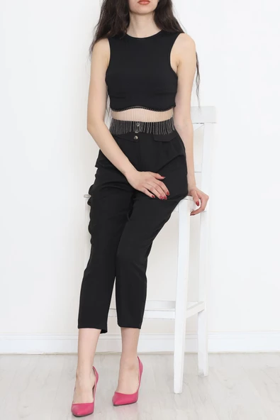 Düğmeli Cep Detaylı Pantolon Siyah - 20721.683. - Resim 4