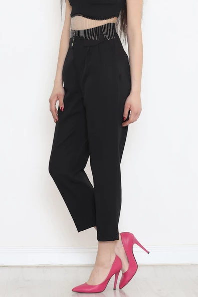 Düğmeli Cep Detaylı Pantolon Siyah - 20721.683. - Resim 5