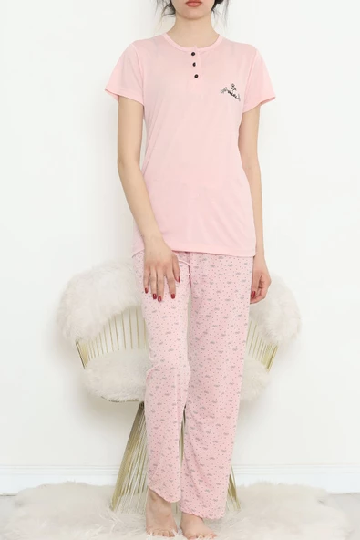 Düğmeli Pijama Takımı Pudra2 - 704.1287. - 2