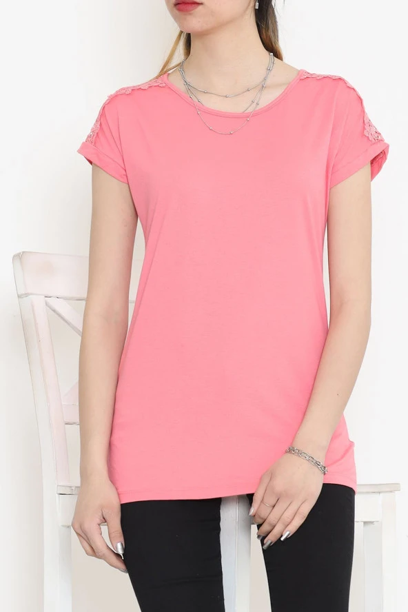 Omuz Dantelli Bluz Pembe - 18151.599. - 1