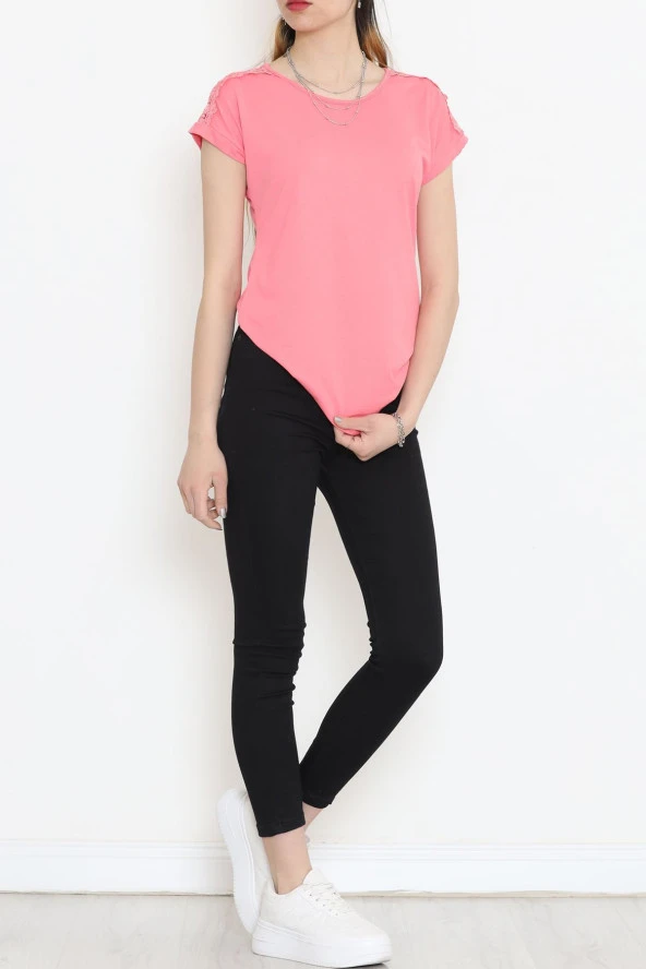 Omuz Dantelli Bluz Pembe - 18151.599. - 5
