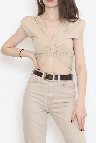 Ön Bağlamalı Bluz Vizon - 12213.631. ürün görseli