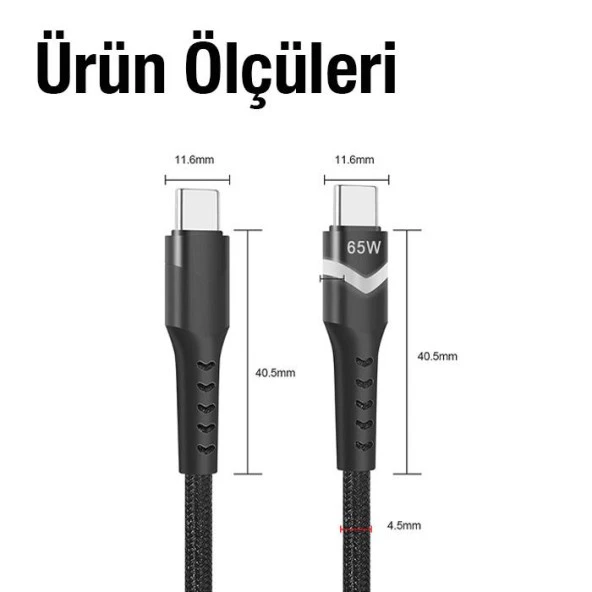 Ally Led Işıklı 65W Type-C to Type-C Hızlı Şarj Kablosu 1 Metre - Resim 6