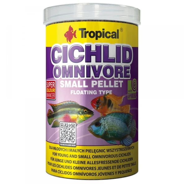 Tropical Cichlid Omnivore Small Pellet Akvaryum Balık Yemi 1000 ml