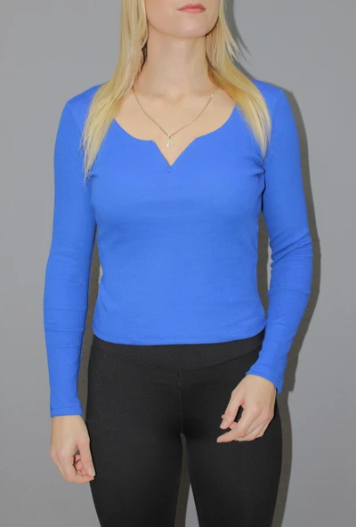 Armut Yaka Likralı Bluz Saks - 117.665 - 1