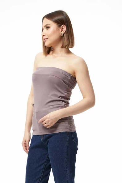 Straplez Bluz Vizon - 0015.138 - Resim 3