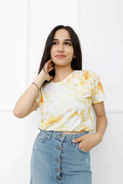 Batik Desenli Crop Sarı - 411.0311. - Resim 3