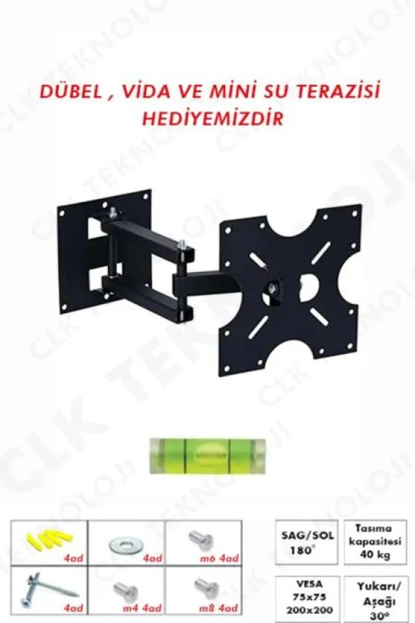 Jvc 22'' Inç 55 Ekran Uyumlu Çift Kollu Televizyon Hareketli Duvar Askı Aparatı LCD LED - Resim 3