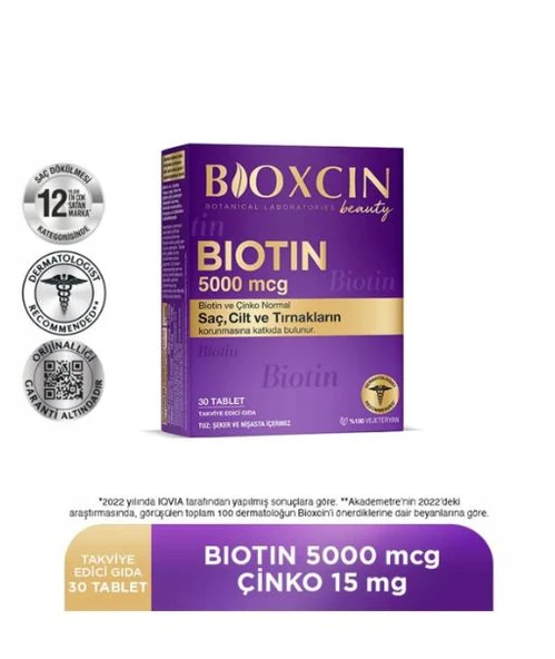 Bioxcin Biotin 5000 mcg Takviye Edici Gıda 30 Tablet - Resim 2