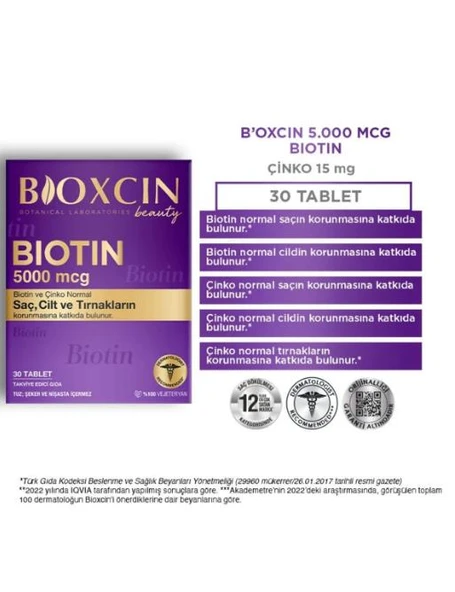 Bioxcin Biotin 5000 mcg Takviye Edici Gıda 30 Tablet - Resim 4
