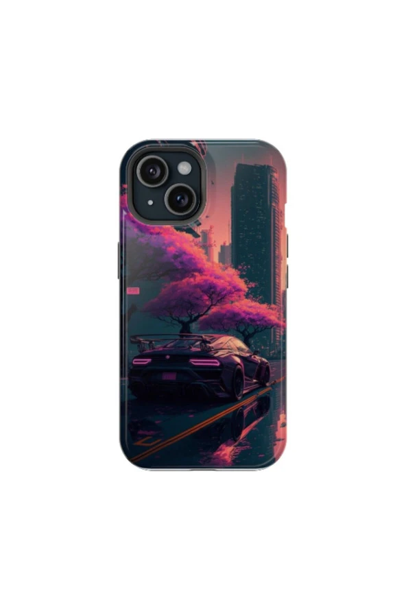 iPhone 14 Uyumlu Silikon Kılıf - CAR IN PURPLE