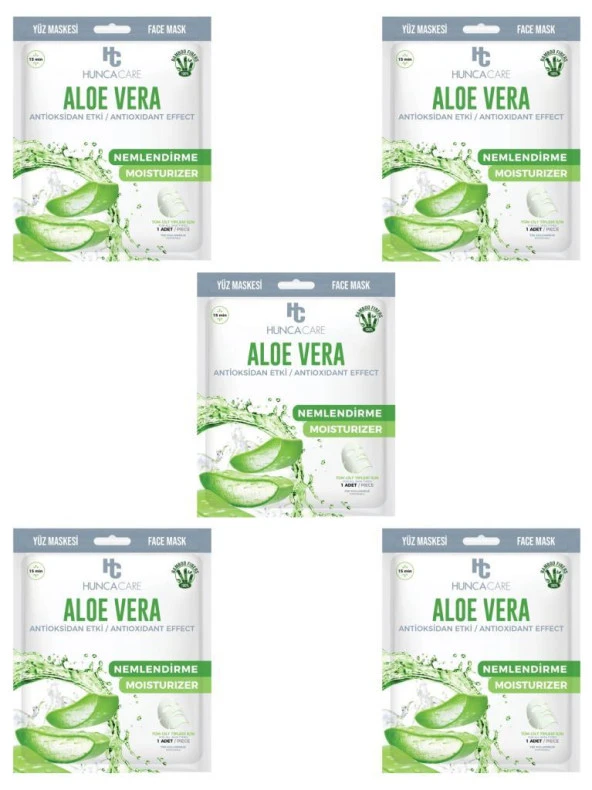 HUNCA CARE ALEO VERA KAĞIT YÜZ MASKE – ANTİOKSİDAN ETKİ / ANTIOXIDANT EFFECT -5 ADET