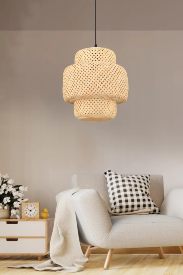 İstanbul Avize Rattan 30 cm Avize Bambu,İskandinav,Bohem,Modern Aydınlatma