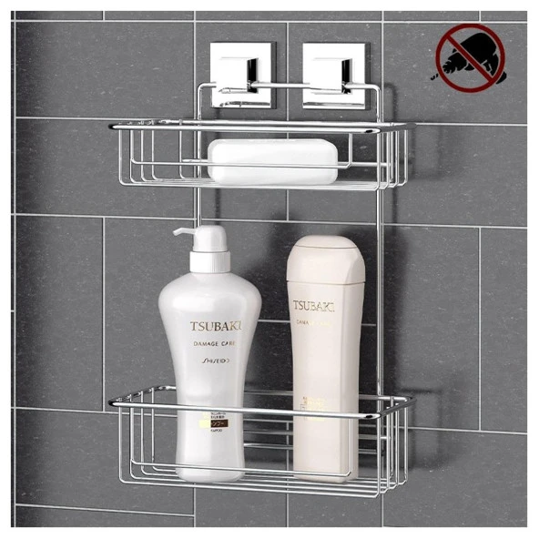 Tekno Tel EF-256 Yapışkanlı 2 Katlı Düz Banyo Rafı Krom - 4