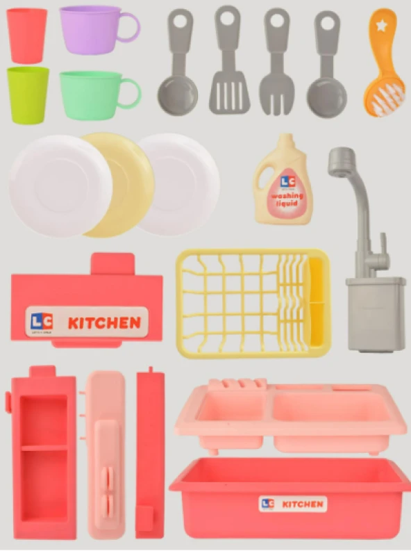 LC Pilli Lavabo Seti İnteraktif Lavabo Seti Çocuk Oyuncak Pembe 30916 - 4