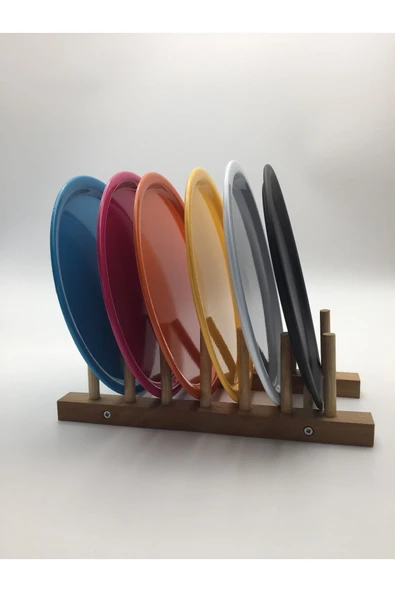 6'lı Mix Renk Yuvarlak Metal Tepsi, Tek Kişilik Çay ve Kahve Sunum Tepsisi 22cm - 5
